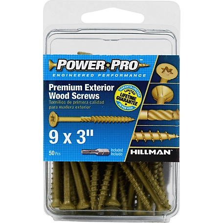 Hillman Power Pro Premium Exterior Wood Screws (#9 x 3in.) - 50 Pack