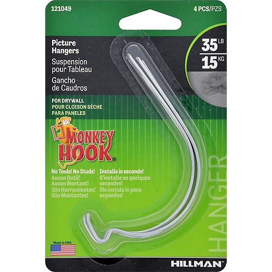 Hillman Monkey Hook Silver Picture Hanger 35 lb 4 pk Hillman Monkey Hook Silver Picture Hanger 35 lb 4 pk
