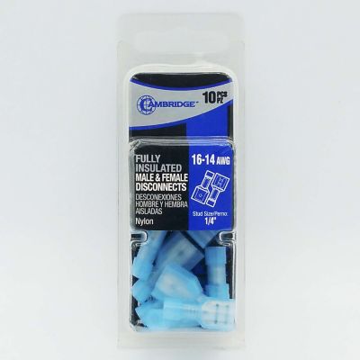 Image showing  16-14 AWG 1/4 Nylon Blue Terminal Insulated Male/Female Disconnect Pairs, 10-Pack