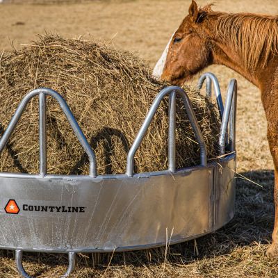 Image showing  1 Round bale 8 ft. x 50 in. Equine Pro Galvanized Sheeted Bale Feeder for Horses with Hay Saver