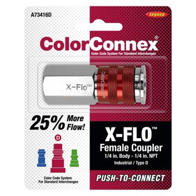 Image showing  1/4 in. FNPT ColorConnex X-Flo Push-To-Connect Red Coupler, Industrial Type D