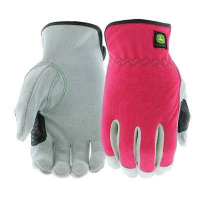 John Deere Women's Cowhide Leather Split Palm Garden Gloves, 1-Pair