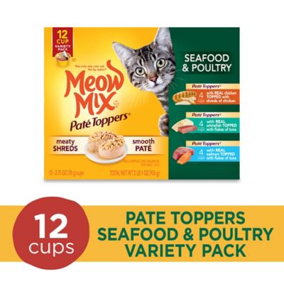Meow Mix All Life Stages Chicken, Whitefish, Tuna and Salmon Pate Wet Cat Food Variety Pack, 2.75 oz. Can, Pack of 12