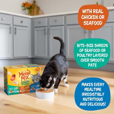 Image showing  All Life Stages Seafood and Poultry Favorites Pate and Shreds Wet Cat Food Variety pk., 2.75 oz., Pack of 12 Cups