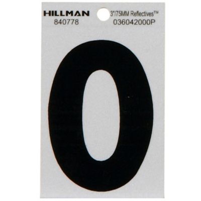 Hillman 3 in. Mylar Reflective Adhesive House Number 0, Black/Silver