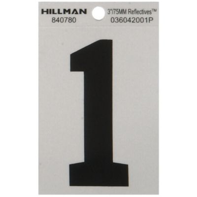 Hillman 3 in. Mylar Reflective Adhesive House Number 1, Black/Silver