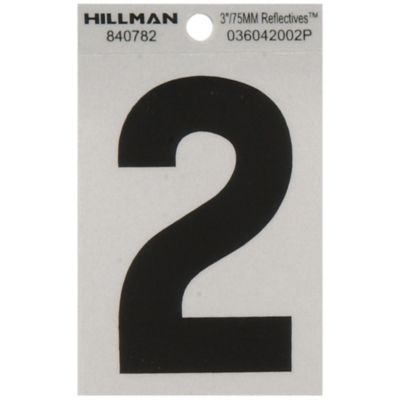 Hillman 3 in. Mylar Reflective Adhesive House Number 2, Black/Silver