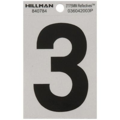 Hillman 3 in. Mylar Reflective Adhesive House Number 3, Black/Silver