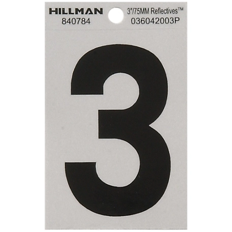 Hillman 3 in. Black and Silver Reflective Adhesive Number 3, Mylar