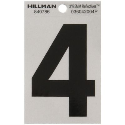 Hillman 3 in. Mylar Reflective Adhesive House Number 4, Black/Silver