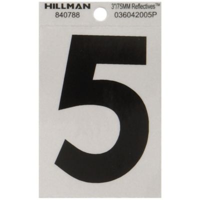 Hillman 3 in. Mylar Reflective Adhesive House Number 5, Black/Silver