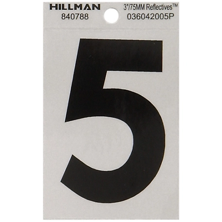 Hillman 3 in. Black and Silver Reflective Adhesive Number 5, Mylar
