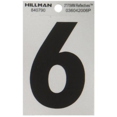 Hillman 3 in. Mylar Reflective Adhesive House Number 6, Black/Silver