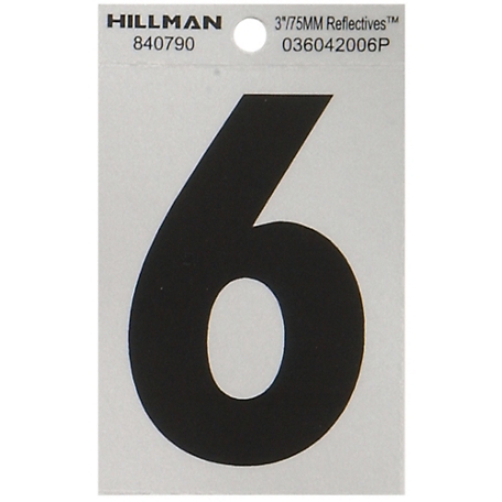 Hillman 3 in. Black and Silver Reflective Adhesive Number 6, Mylar