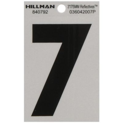 Hillman 3 in. Mylar Reflective Adhesive House Number 7, Black/Silver