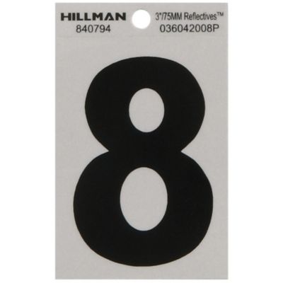 Hillman 3 in. Black and Silver Reflective Adhesive Number 8, Mylar