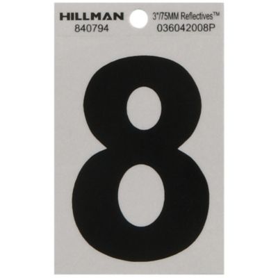 Hillman 3 in. Mylar Reflective Adhesive House Number 8, Black/Silver