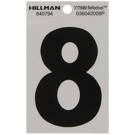 Hillman 3 in. Black and Silver Reflective Adhesive Number 8, Mylar