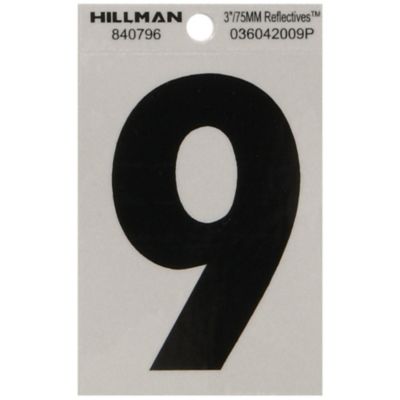 Hillman 3 in. Mylar Reflective Adhesive House Number 9, Black/Silver