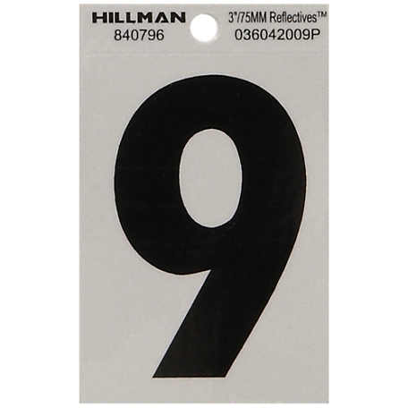 Hillman 3 in. Black and Silver Reflective Adhesive Number 9, Mylar