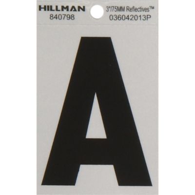 Hillman 3 in. Mylar Reflective Adhesive House Letter A, Black/Silver