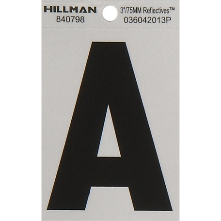 Hillman 3 in. Black and Silver Reflective Adhesive Letter A, Mylar