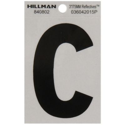 Hillman 3 in. Mylar Reflective Adhesive House Letter C, Black/Silver