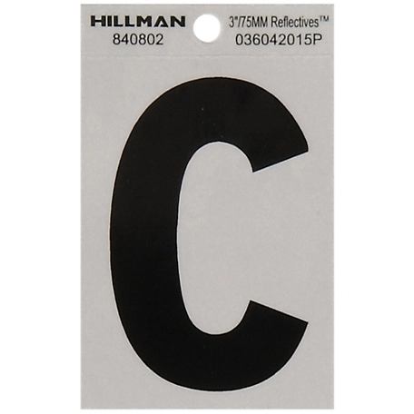 Hillman 3 in. Black and Silver Reflective Adhesive Letter C, Mylar