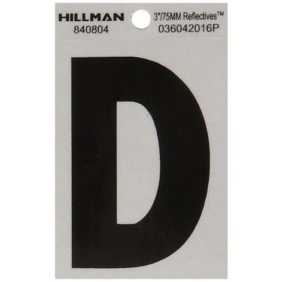 Hillman 3 in. Black and Silver Reflective Adhesive Letter D, Mylar