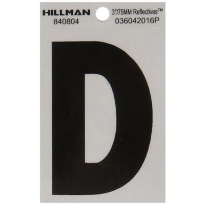 Hillman 3 in. Mylar Reflective Adhesive House Letter D, Black/Silver