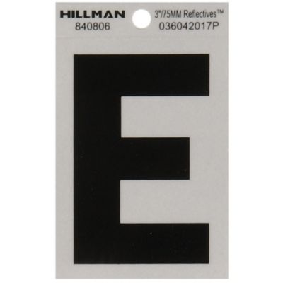 Hillman 3 in. Mylar Reflective Adhesive House Letter E, Black/Silver