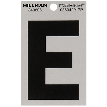 Hillman 3 in. Black and Silver Reflective Adhesive Letter E, Mylar