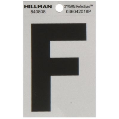 Hillman 3 in. Mylar Reflective Adhesive House Letter F, Black/Silver