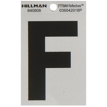 Hillman 3 in. Black and Silver Reflective Adhesive Letter F, Mylar