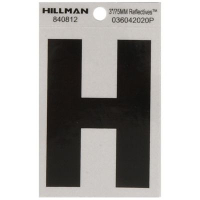 Hillman 3 in. Black and Silver Reflective Adhesive Letter H, Mylar