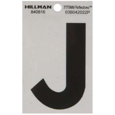 Hillman 3 in. Black and Silver Reflective Adhesive Letter J, Mylar