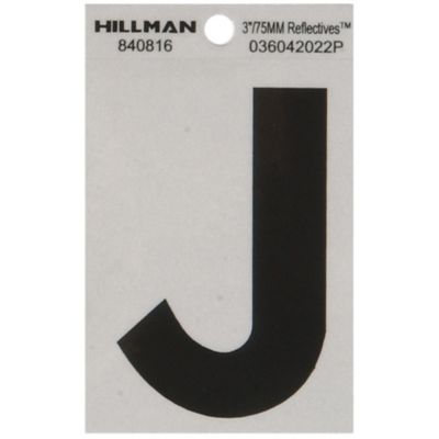 Hillman 3 in. Mylar Reflective Adhesive House Letter J, Black/Silver