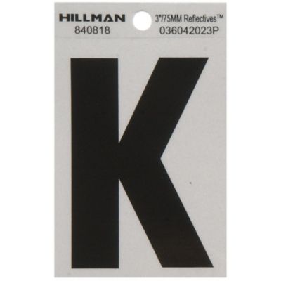 Hillman 3 in. Mylar Reflective Adhesive House Letter K, Black/Silver