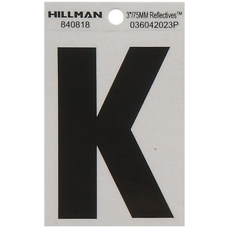 Hillman 3 in. Black and Silver Reflective Adhesive Letter K, Mylar