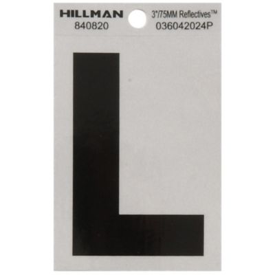 Hillman 3 in. Mylar Reflective Adhesive House Letter L, Black/Silver