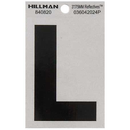 Hillman 3 in. Black and Silver Reflective Adhesive Letter L, Mylar