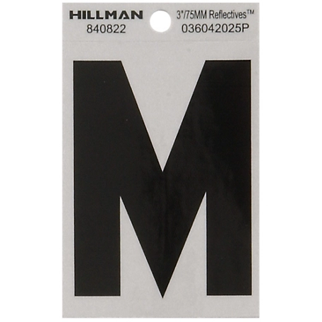 Hillman 3 in. Black and Silver Reflective Adhesive Letter M, Mylar