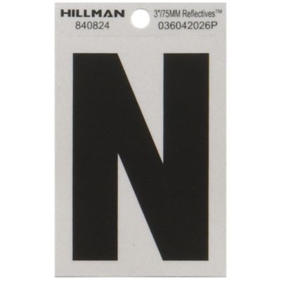 Hillman 3 in. Mylar Reflective Adhesive House Letter N, Black/Silver