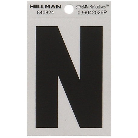 Hillman 3 in. Black and Silver Reflective Adhesive Letter N, Mylar