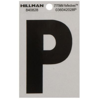 Hillman 3 in. Mylar Reflective Adhesive House Letter P, Black/Silver