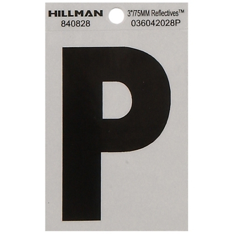 Hillman 3 in. Black and Silver Reflective Adhesive Letter P, Mylar