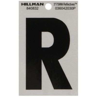 Hillman 3 in. Black and Silver Reflective Adhesive Letter R, Mylar