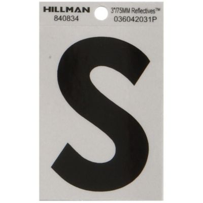 Hillman 3 in. Mylar Reflective Adhesive House Letter S, Black/Silver