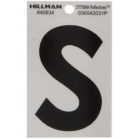 Hillman 3 in. Black and Silver Reflective Adhesive Letter S, Mylar