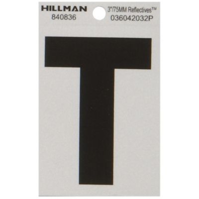 Hillman 3 in. Mylar Reflective Adhesive House Letter T, Black/Silver